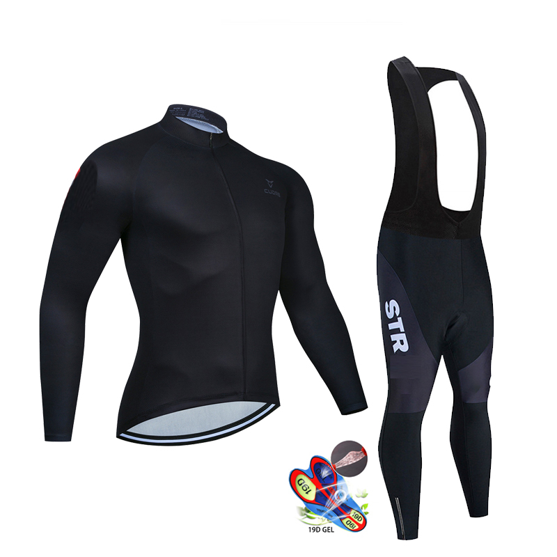 Cycling Gear Outfit - Autumn Black Cycling Jersey Set Long